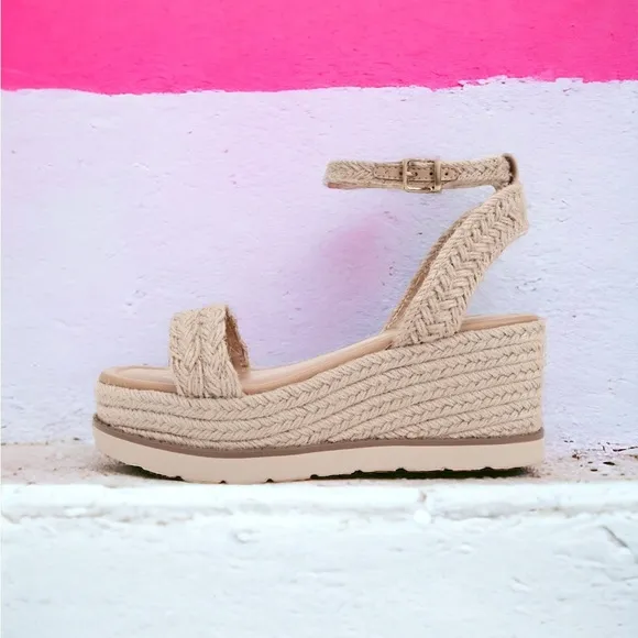 Straw Style! Soda Shoes Swing Natural Raffia Ankle Strap Platform Wedge Sandal