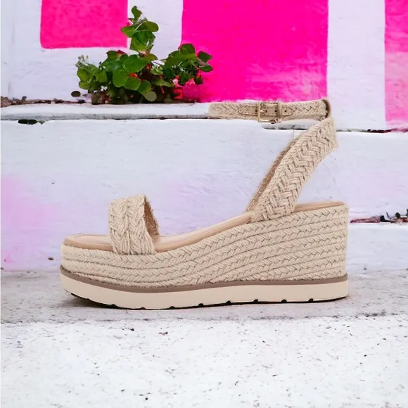 Straw Style! Soda Shoes Swing Natural Raffia Ankle Strap Platform Wedge Sandal