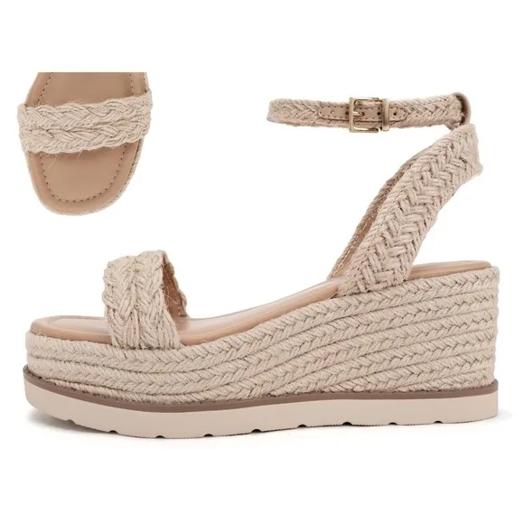 Straw Style! Soda Shoes Swing Natural Raffia Ankle Strap Platform Wedge Sandal