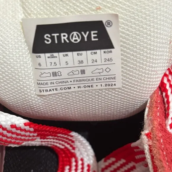 STRAYE Red and White Sneakers flames Women size 7.5 Men 6