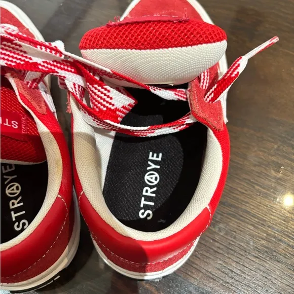 STRAYE Red and White Sneakers flames Women size 7.5 Men 6