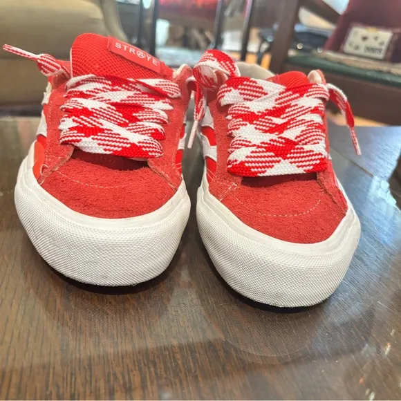 STRAYE Red and White Sneakers flames Women size 7.5 Men 6