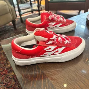 STRAYE Red and White Sneakers flames Women size 7.5 Men 6