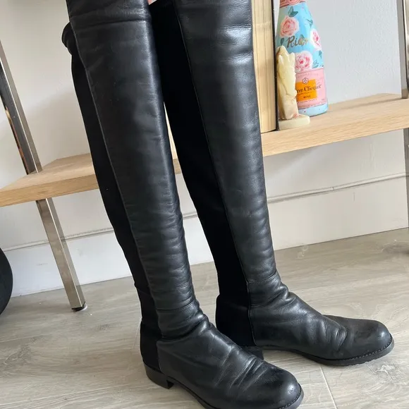 stuart weitzman 50/50 over the knee black leather riding boot
