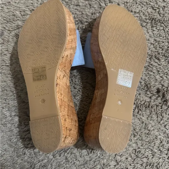 Stuart Weitzman Blue Suede Slide Sandals