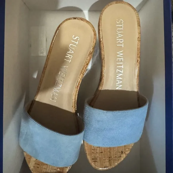 Stuart Weitzman Blue Suede Slide Sandals