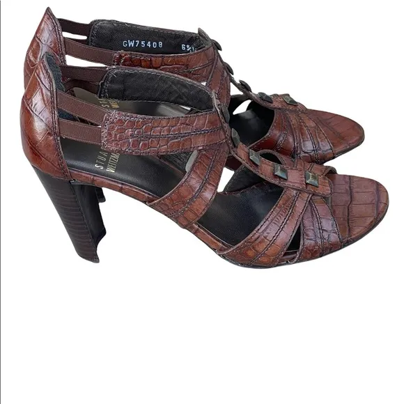 Stuart Weitzman brown alligator studded accent gladiator sandals size 6.5 N