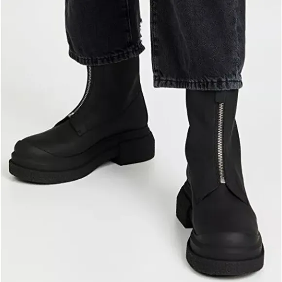 STUART WEITZMAN Charli Zip Sport Women's Black Leather Boots 7.5 NWOB
