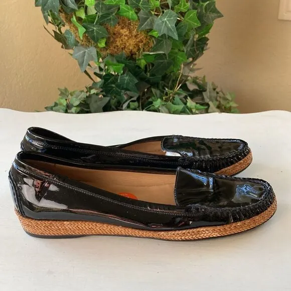 Stuart Weitzman | Geek Black Patent Leather Slip On Espadrille Loafers Sz 7.5 N