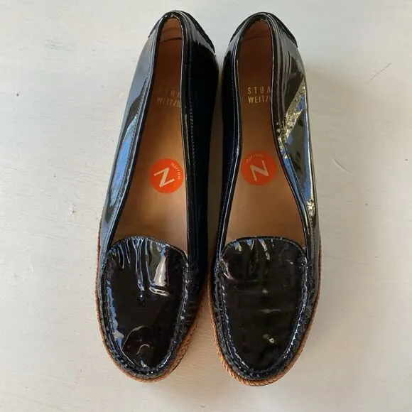 Stuart Weitzman | Geek Black Patent Leather Slip On Espadrille Loafers Sz 7.5 N