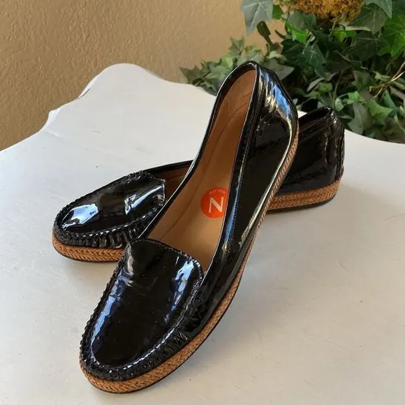 Stuart Weitzman | Geek Black Patent Leather Slip On Espadrille Loafers Sz 7.5 N