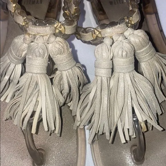 Stuart Weitzman Jelly &amp; Gray Leather Sandals Size 38 US 7.5 AUTHENTIC