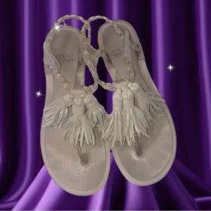 Stuart Weitzman Jelly &amp; Gray Leather Sandals Size 38 US 7.5 AUTHENTIC