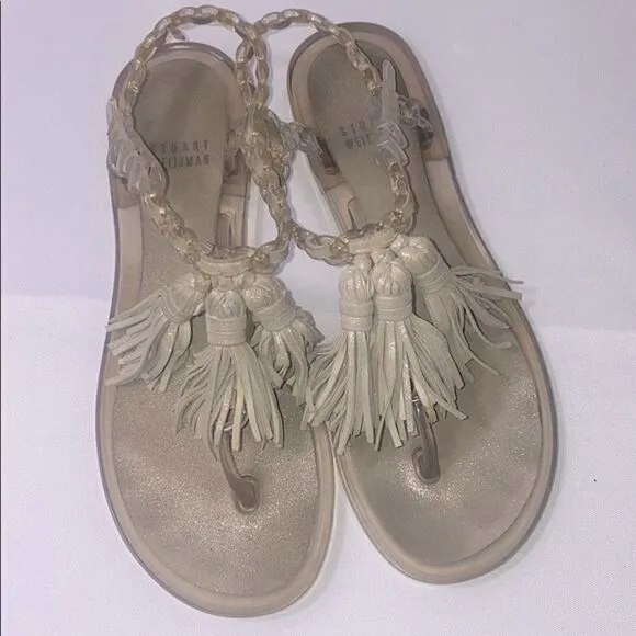 Stuart Weitzman Jelly &amp; Gray Leather Sandals Size 38 US 7.5 AUTHENTIC