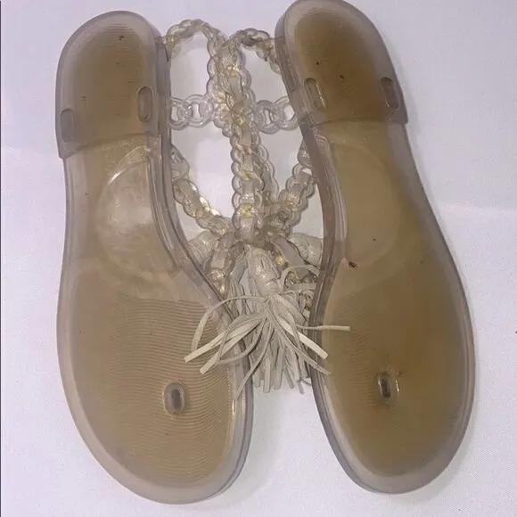 Stuart Weitzman Jelly &amp; Gray Leather Sandals Size 38 US 7.5 AUTHENTIC