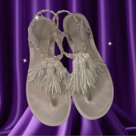 Stuart Weitzman Jelly &amp; Gray Leather Sandals Size 38 US 7.5 AUTHENTIC