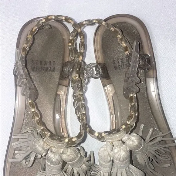 Stuart Weitzman Jelly &amp; Gray Leather Sandals Size 38 US 7.5 AUTHENTIC