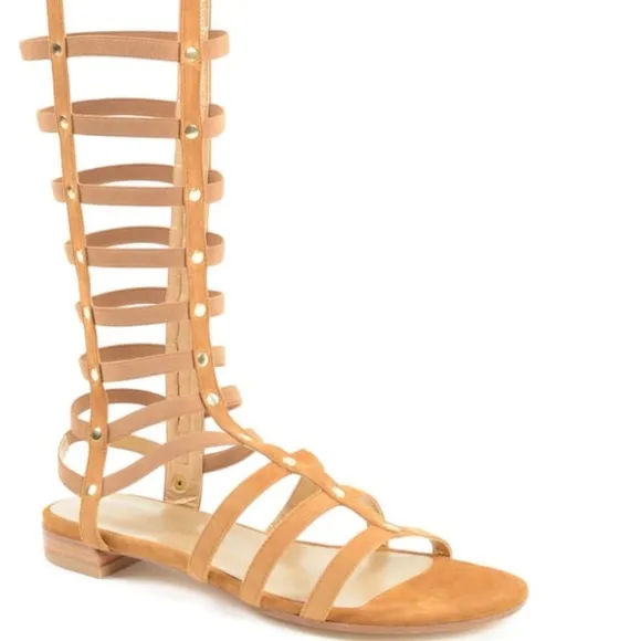STUART WEITZMAN KNEE-HIGH SUEDE GLADIATOR SANDAL TAN​​​