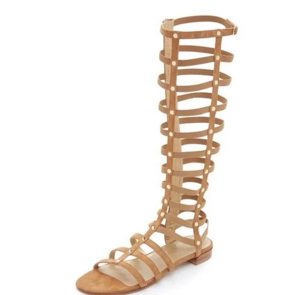 STUART WEITZMAN KNEE-HIGH SUEDE GLADIATOR SANDAL TAN​​​