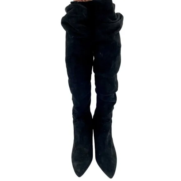 Stuart Weitzman Lafayette Slouch Boots Knee High Black Suede US 4.5 M $775