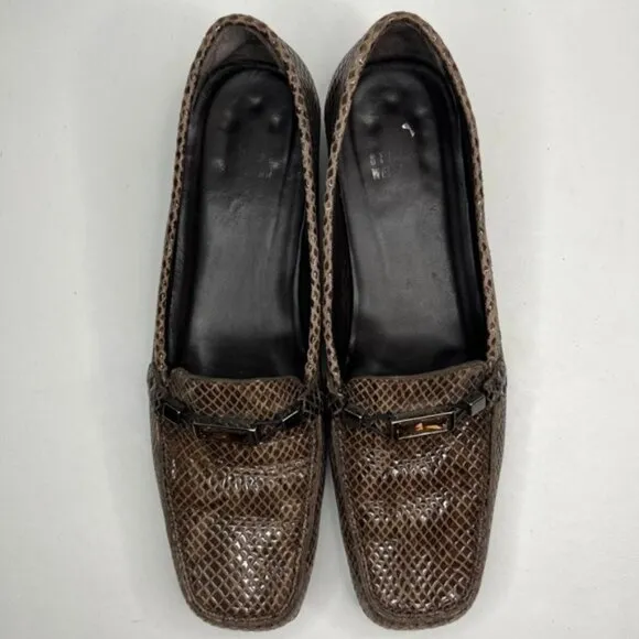 STUART WEITZMAN Made in Spain 🇪🇸 Leather Snakeskin Style Loafers 8W87050 Sz 8N