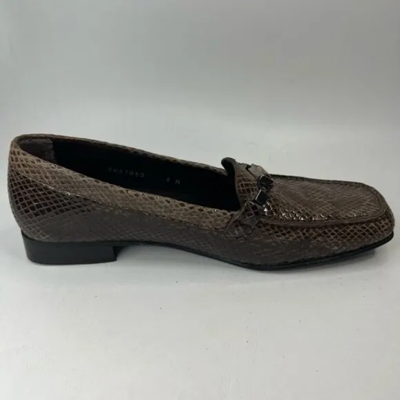 STUART WEITZMAN Made in Spain 🇪🇸 Leather Snakeskin Style Loafers 8W87050 Sz 8N
