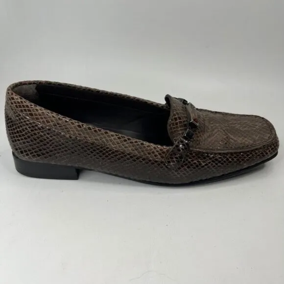 STUART WEITZMAN Made in Spain 🇪🇸 Leather Snakeskin Style Loafers 8W87050 Sz 8N