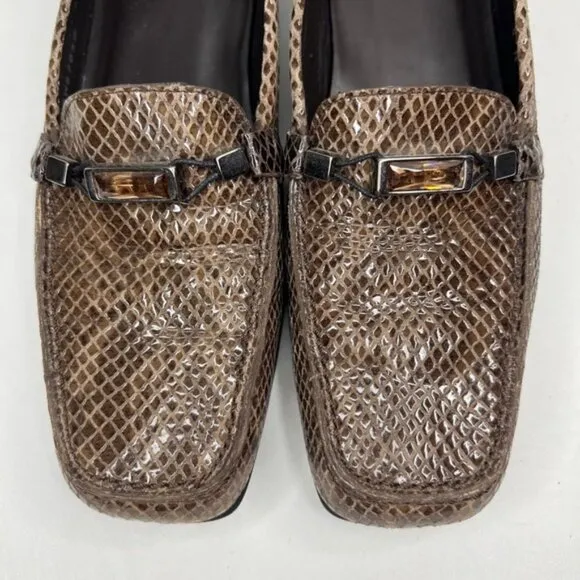 STUART WEITZMAN Made in Spain 🇪🇸 Leather Snakeskin Style Loafers 8W87050 Sz 8N