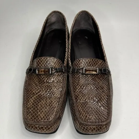STUART WEITZMAN Made in Spain 🇪🇸 Leather Snakeskin Style Loafers 8W87050 Sz 8N