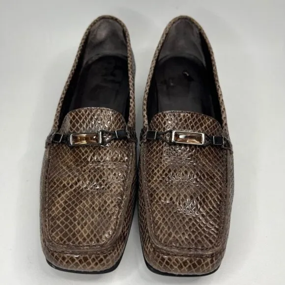 STUART WEITZMAN Made in Spain 🇪🇸 Leather Snakeskin Style Loafers 8W87050 Sz 8N