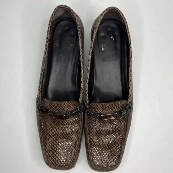 STUART WEITZMAN Made in Spain 🇪🇸 Leather Snakeskin Style Loafers 8W87050 Sz 8N