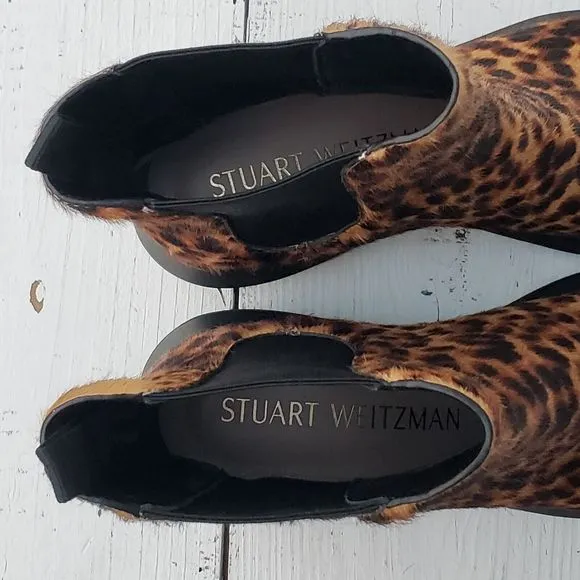 STUART WEITZMAN ​Norah Leopard Print Calf Hair Chelsea Boots Women Size 8 / 38.5