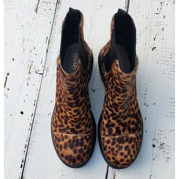 STUART WEITZMAN ​Norah Leopard Print Calf Hair Chelsea Boots Women Size 8 / 38.5