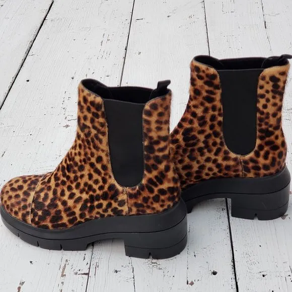 STUART WEITZMAN ​Norah Leopard Print Calf Hair Chelsea Boots Women Size 8 / 38.5