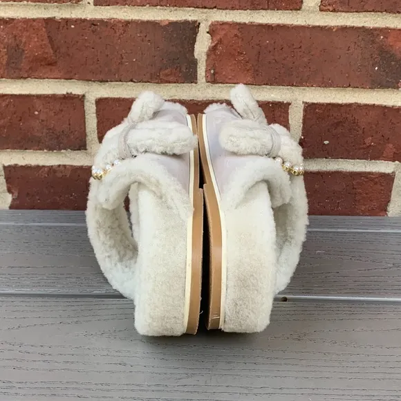Stuart Weitzman Piper Pearl Studded Shearling Slides