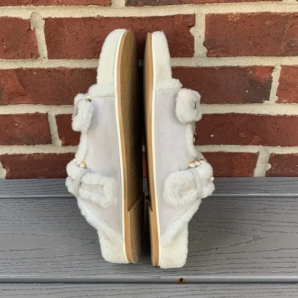 Stuart Weitzman Piper Pearl Studded Shearling Slides