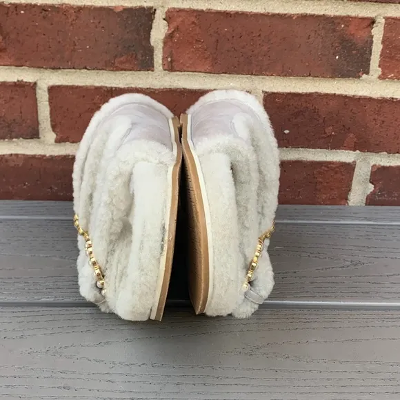 Stuart Weitzman Piper Pearl Studded Shearling Slides