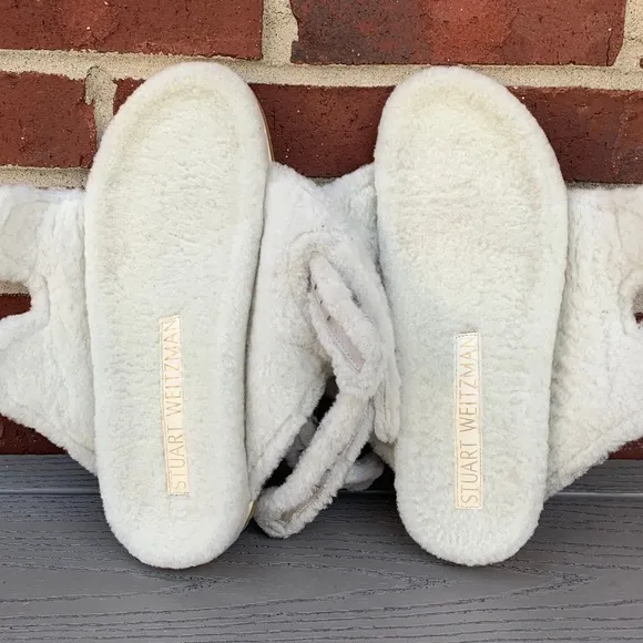 Stuart Weitzman Piper Pearl Studded Shearling Slides