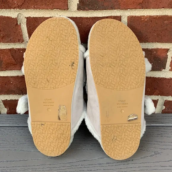 Stuart Weitzman Piper Pearl Studded Shearling Slides