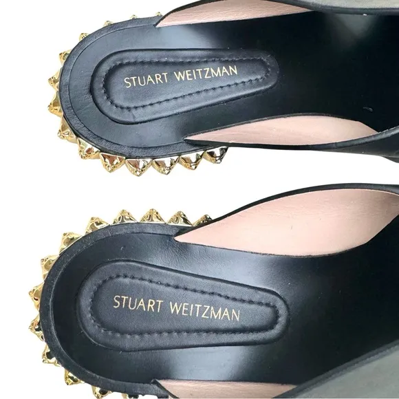 Stuart Weitzman Rockrose Studded Leather Slides Black Cross Strap Sandals Womens