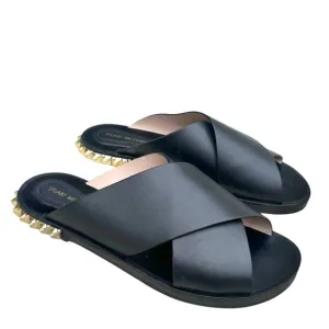 Stuart Weitzman Rockrose Studded Leather Slides Black Cross Strap Sandals Womens
