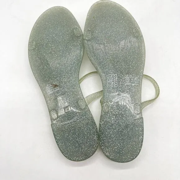 STUART WEITZMAN Sawyer Jelly Slide Sandals Womens 7 Silver Glitter Pool Vacation