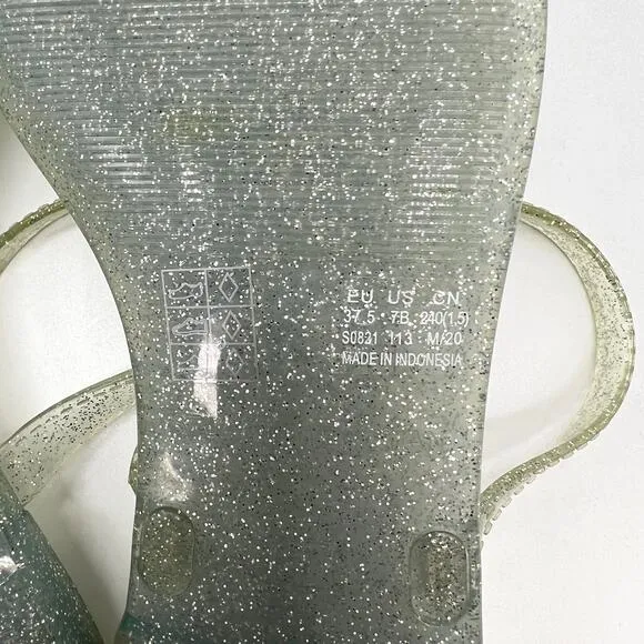 STUART WEITZMAN Sawyer Jelly Slide Sandals Womens 7 Silver Glitter Pool Vacation