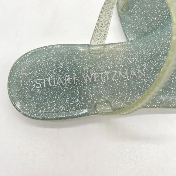 STUART WEITZMAN Sawyer Jelly Slide Sandals Womens 7 Silver Glitter Pool Vacation