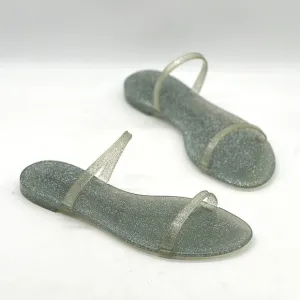 STUART WEITZMAN Sawyer Jelly Slide Sandals Womens 7 Silver Glitter Pool Vacation