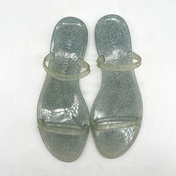STUART WEITZMAN Sawyer Jelly Slide Sandals Womens 7 Silver Glitter Pool Vacation