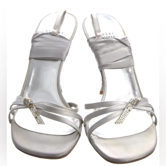 Stuart Weitzman Silver Leather Crystal Embellishments Sandals Size 10
