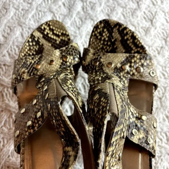 Stuart Weitzman Snake Print Leather Platform‎ Studded Zip-Caged Sandals 8.5 M