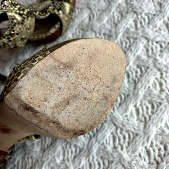 Stuart Weitzman Snake Print Leather Platform‎ Studded Zip-Caged Sandals 8.5 M