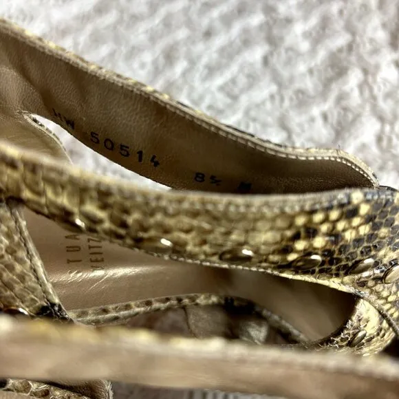 Stuart Weitzman Snake Print Leather Platform‎ Studded Zip-Caged Sandals 8.5 M